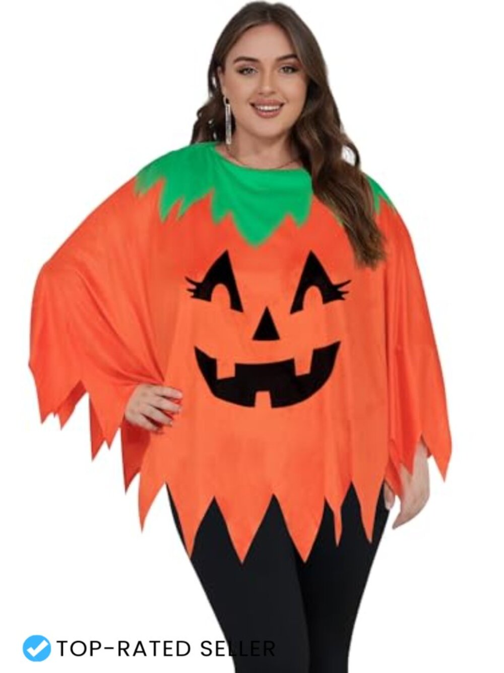 Plus Size Pumpkin Poncho Costume Women One Size Polyester Halloween